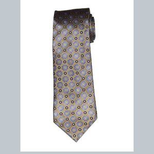 Tasso Elba Silk Tie Tan Blue Gray White Floral Men's